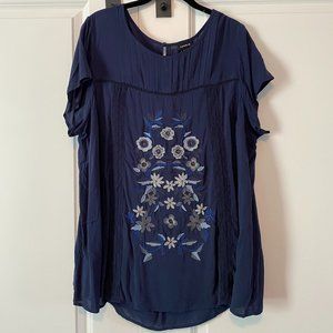 Torrid Embroidered Blue Short Sleeve Blouse NWT 1X